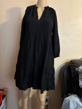 Black Long-Sleeve V-Neck Tiered Dress